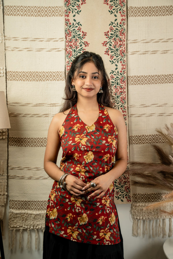 Gulbahaar Halter Corset Top Maroon