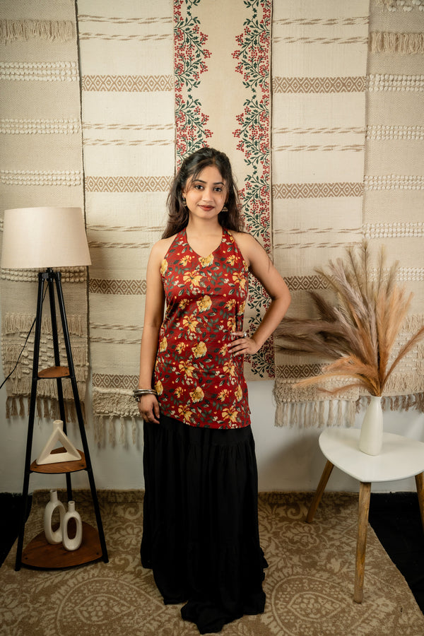 Gulbahaar Halter Corset Top Maroon