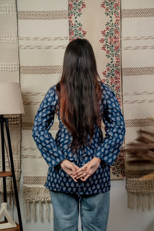 Veerja Navy-Blue Back-Tie Kurti