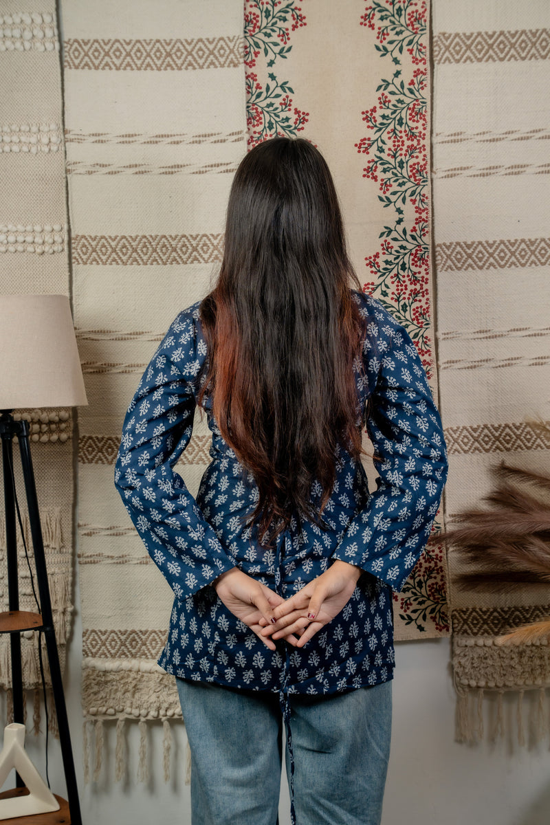 Veerja Navy-Blue Back-Tie Kurti